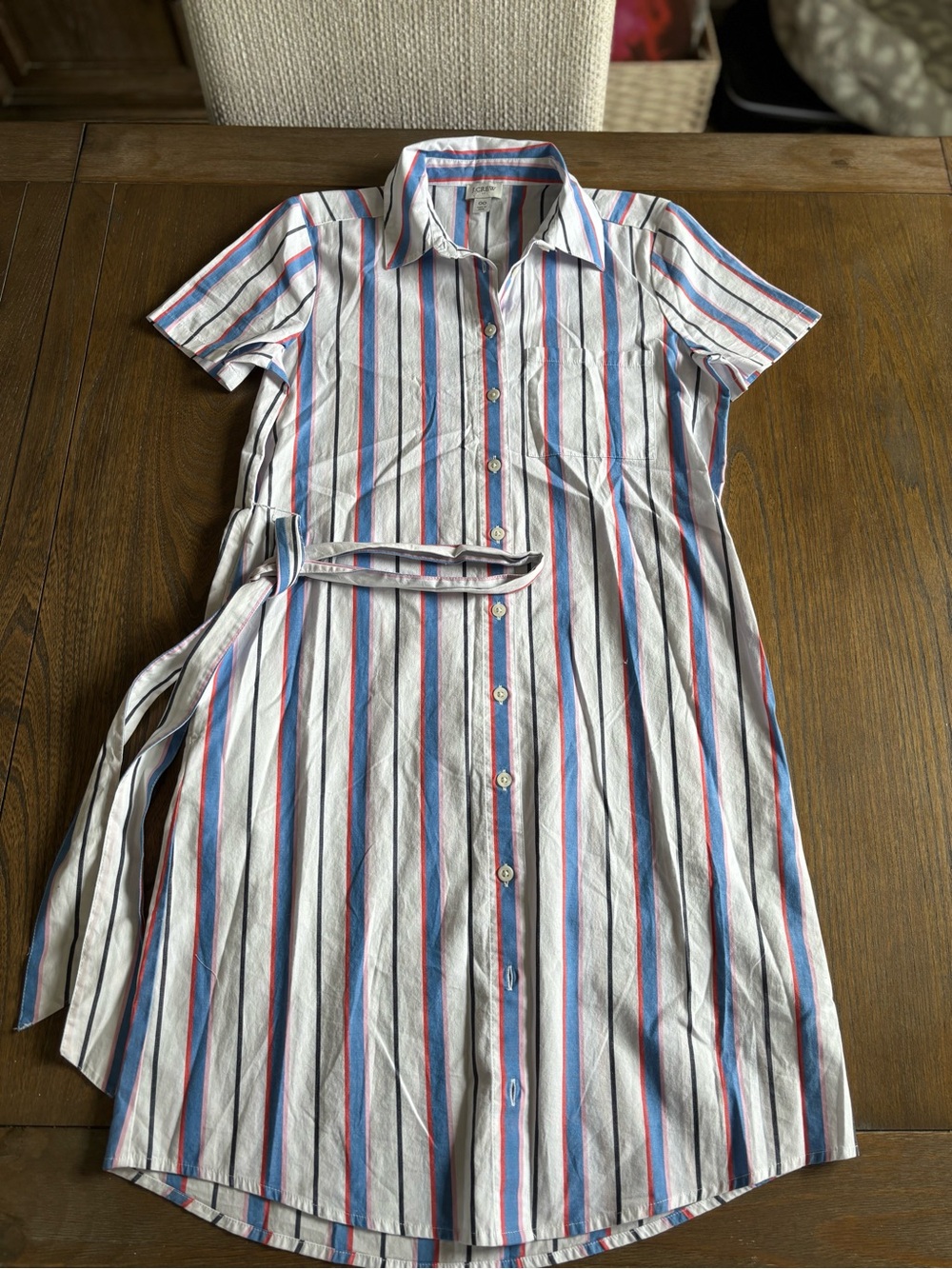 J. Crew White Dress with Blue and Red Stripes